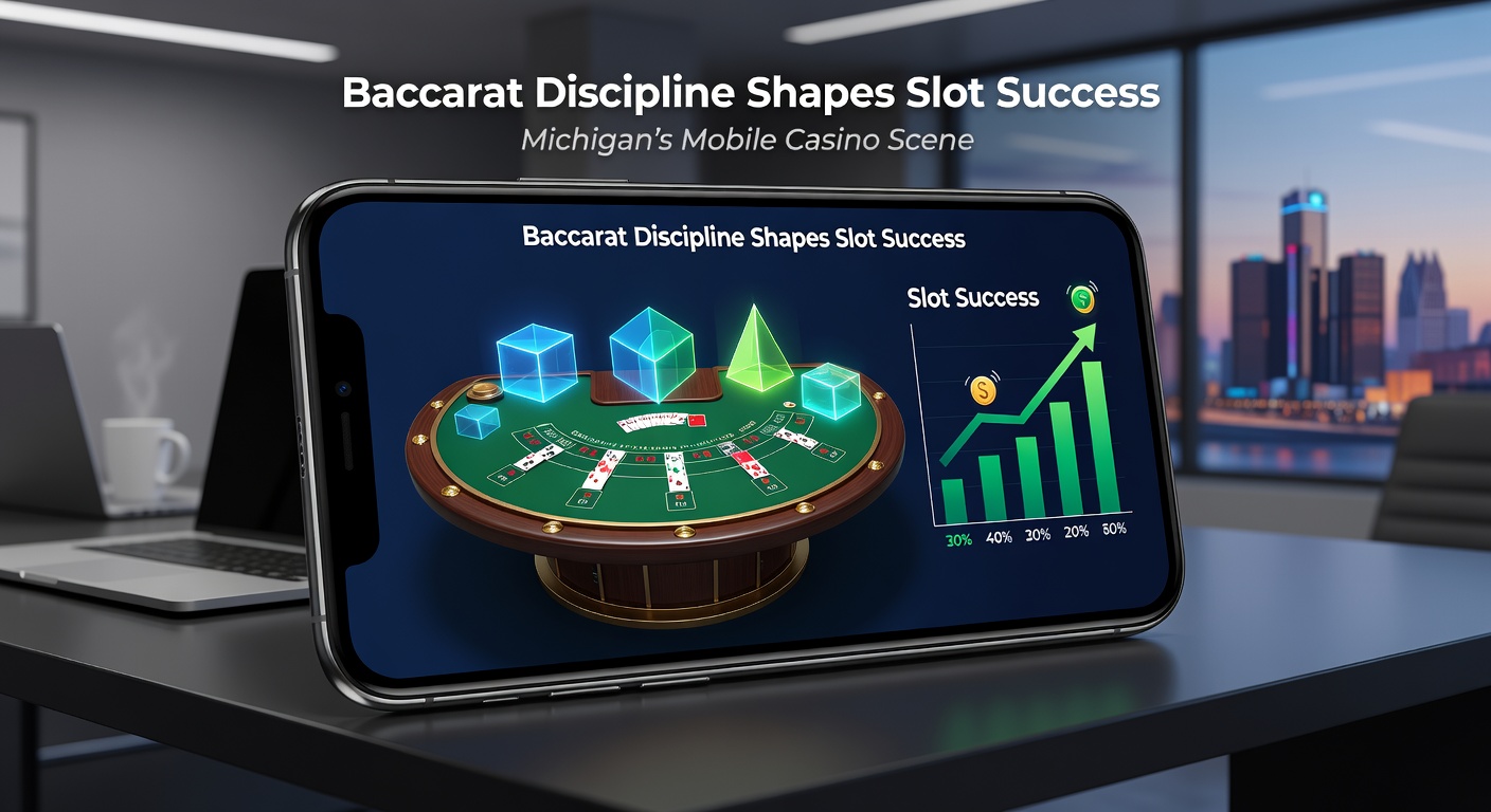 Close-up of a baccarat betting layout on a mobile screen next to slot machine paylines, symbolizing disciplined crossover strategies in Michigan's iGaming apps