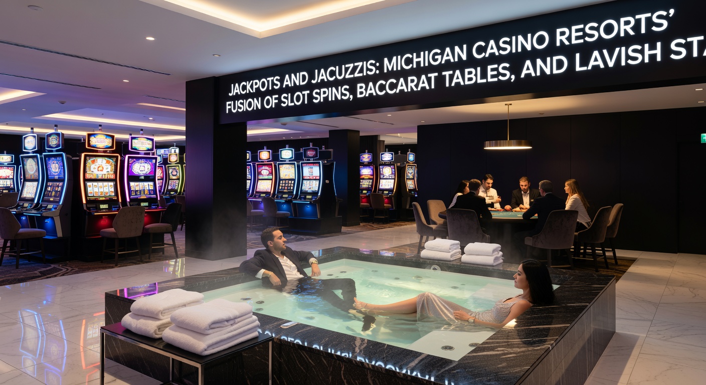 Close-up of a bustling baccarat table inside a Michigan casino, cards fanned out, chips stacked high, and focused players in sharp attire