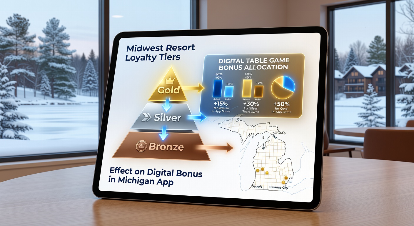 Digital dashboard in a Michigan gaming app illustrating bonus allocation based on Midwest resort loyalty tier status