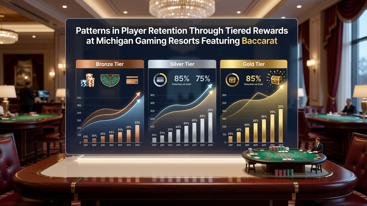 Players at a Michigan casino baccarat table discussing rewards while slot machines operate in the background