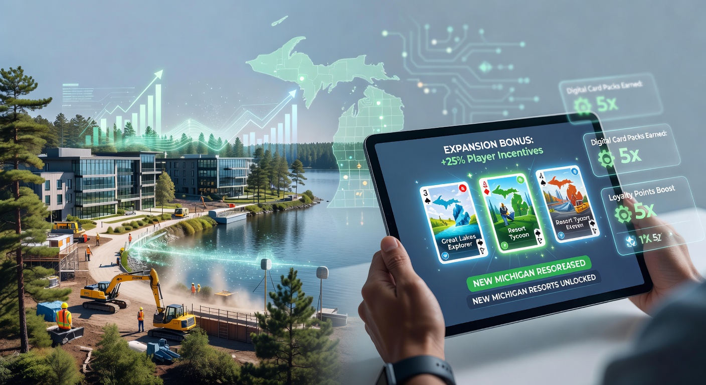 Digital card game interface showing Michigan resort loyalty rewards and player incentives